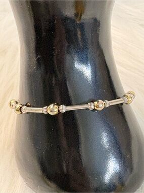 Two-Tone Gold & 925 St Silver Beaded Women’s Bracelet - Elegant Stackable Design